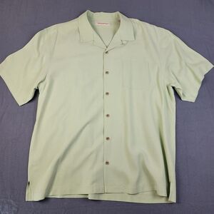 Tommy Bahama Shirt Mens Green Hawaiian Aloha Camp Short Sleeve Silk Size XL